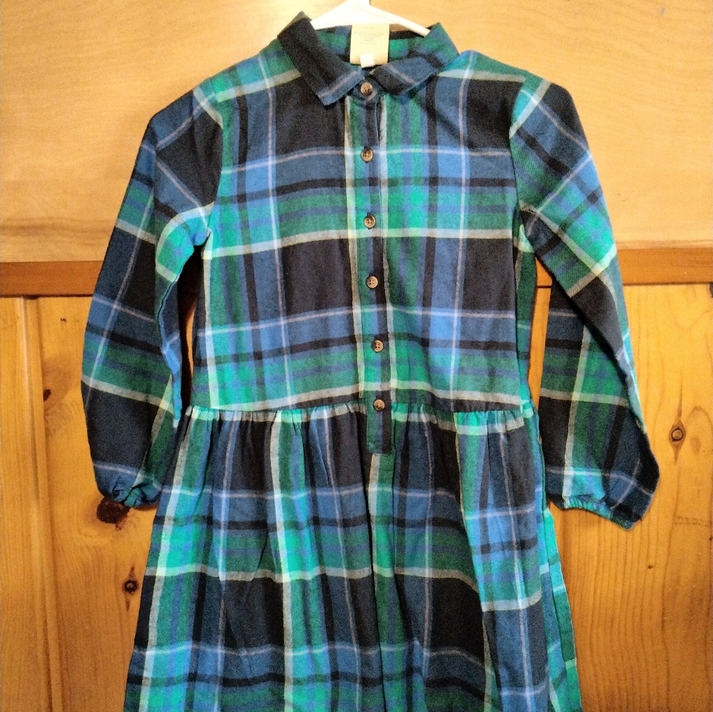 NWT Thereabouts Girls Green Blue Plaid Dress Sz S(7/8) Playtime Outdoor Fun - Picture 2 of 7